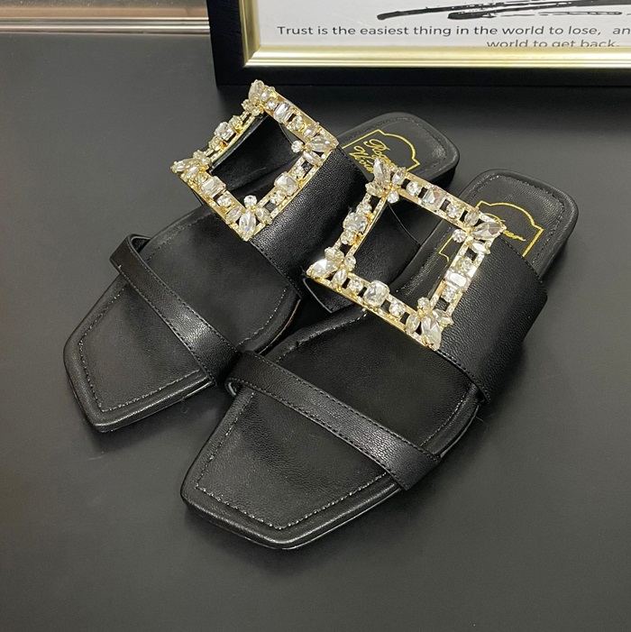 Roger   Slipper,RVS0181 - ロジェヴィヴィエレディースレザースリッパブラック