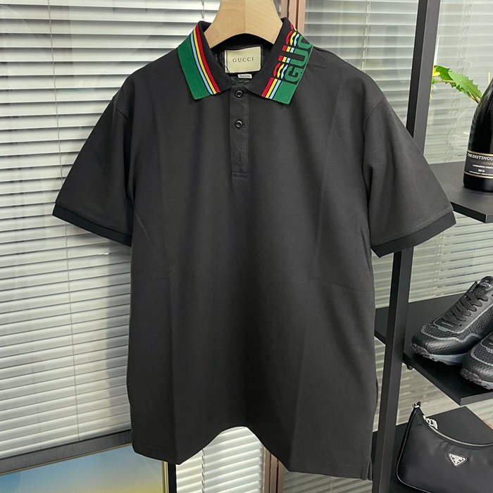 グッチ メンズ ブラック ポロ 半袖Tシャツ -Short sleeved  - gu749x