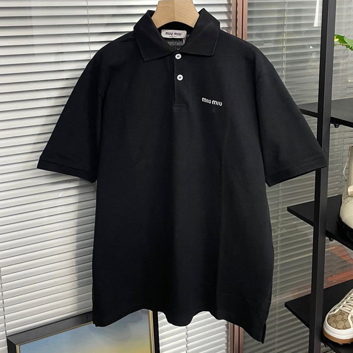 ミュウミュウ ユニセックス ブラック 半袖 ポロ シャツ -  - mic447x