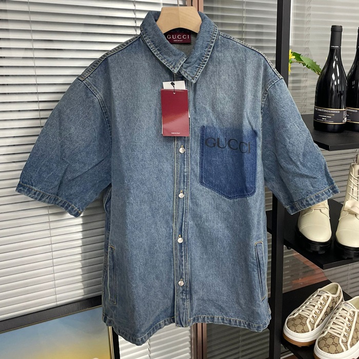 グッチ メンズ ブルー 半袖 シャツ - Shirts - guc876x