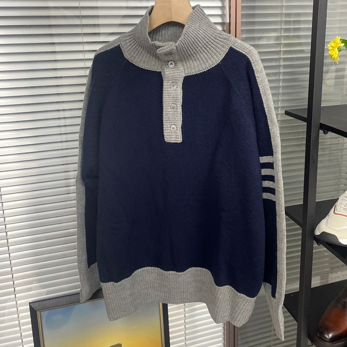 トムブラウン メンズ ネイビー ニット - ThomBrowne Knits - th143x