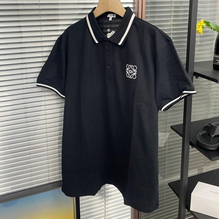 ロエベ メンズ ブラック ポロ 半袖Tシャツ - Short Polo T-shirts - loe691x