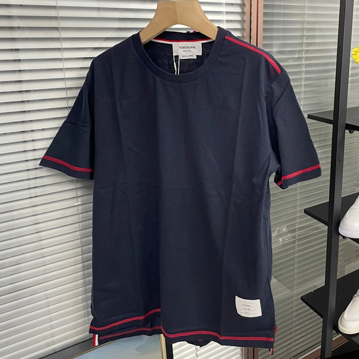 トムブラウン メンズ ネイビー クルーネック 半袖Tシャツ -  - thom01558x