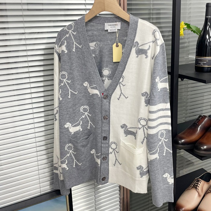 トムブラウン メンズ Vネック グレー カーディガン - Gray  - thom0632x