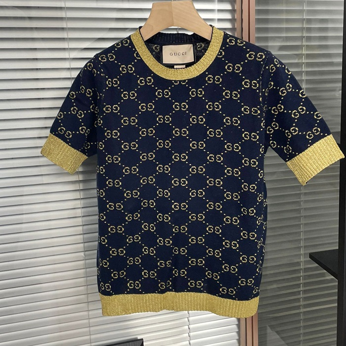 グッチ レディース ネイビー クルーネック 半袖Tシャツ - Short sleeved  - gu928x