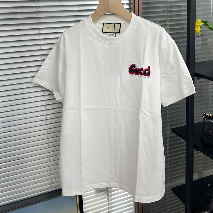 グッチ ユニセックス クルーネック ホワイト 半袖Tシャツ -White  - guc04815x