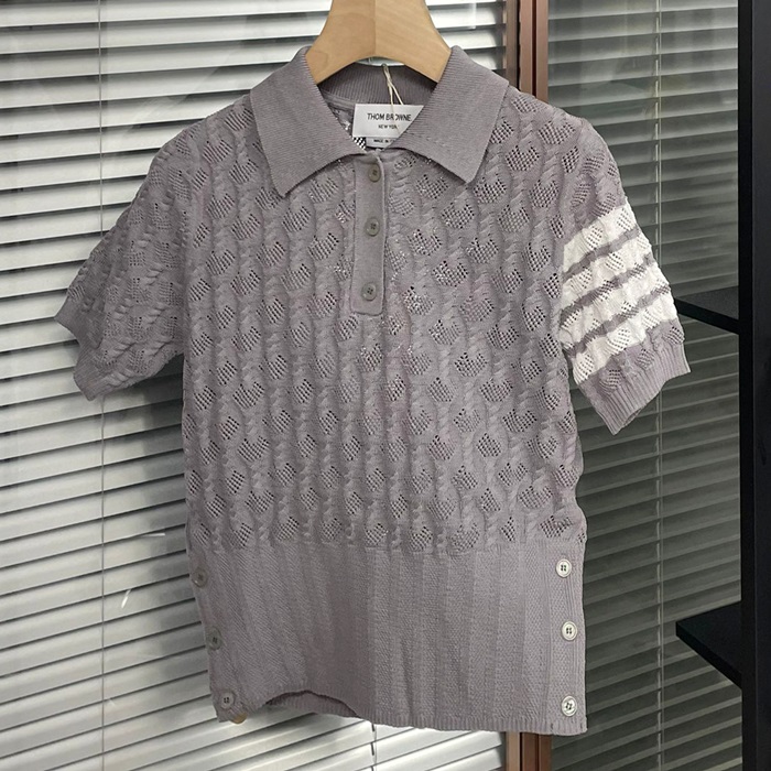  Strap Polo Short-sleeved  White - トムブラウンレディース ストラップ ポロ 半袖Tシャツ Thom01282x Size ホワイト,グレー