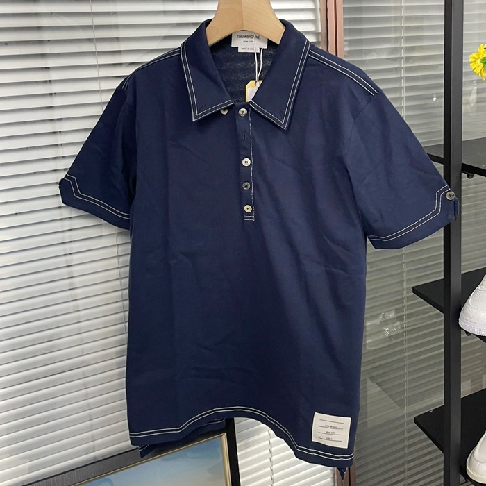 トムブラウン メンズ ネイビー ポロ 半袖Tシャツ -  - thc391x