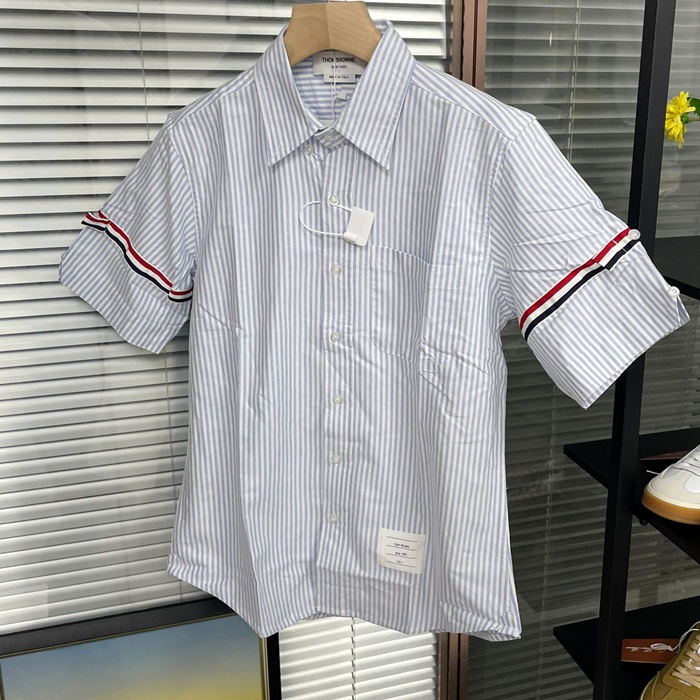 トムブラウン メンズ ブルー 半袖 シャツ -  Half sleeved Shirts - to72x