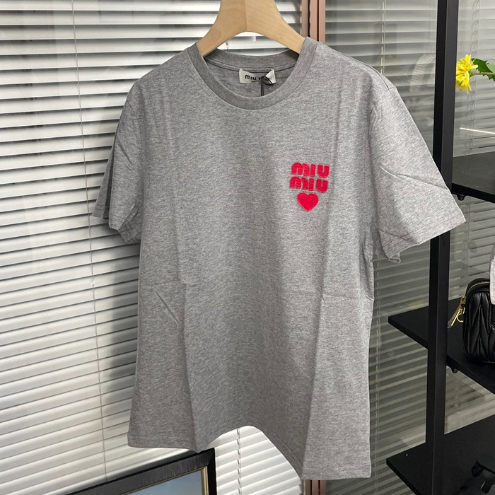 ミュウミュウ レディース グレー 半袖Tシャツ -   Gray  - mic1045x