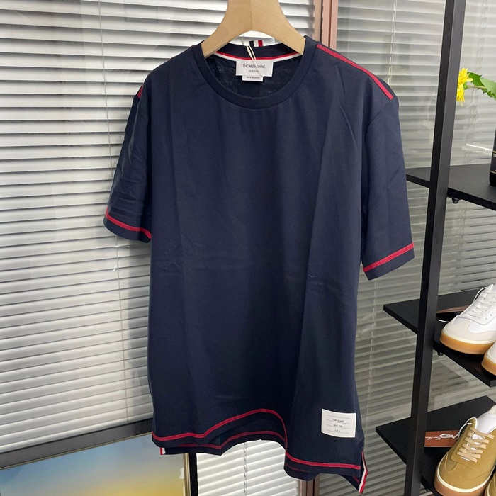 トムブラウン メンズ ネイビー クルーネック 半袖Tシャツ -  - thom01558x