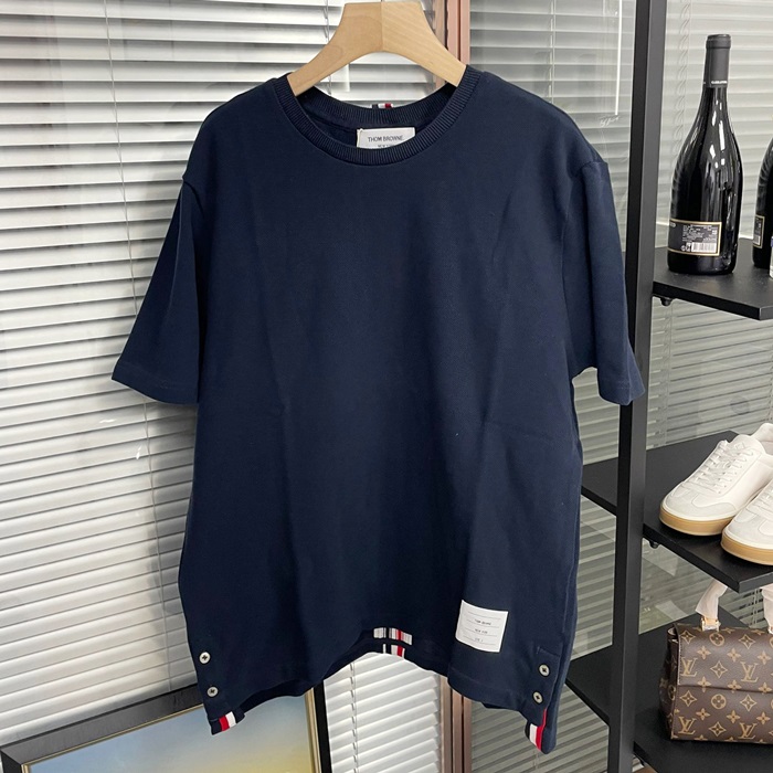 2020 Short Sleeved Polo  - トムブラウンユニセックス カジュアル コットン ポロ 半袖Tシャツ Tho0829x.Size(m - 2xl).ネイビー