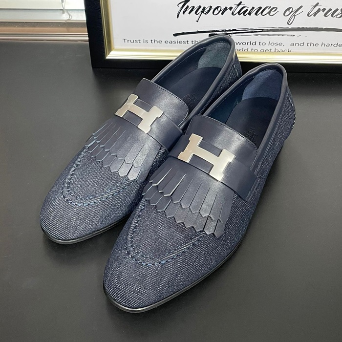 エルメス レディース ネイビーロイヤルローファー -   Navy- he152x