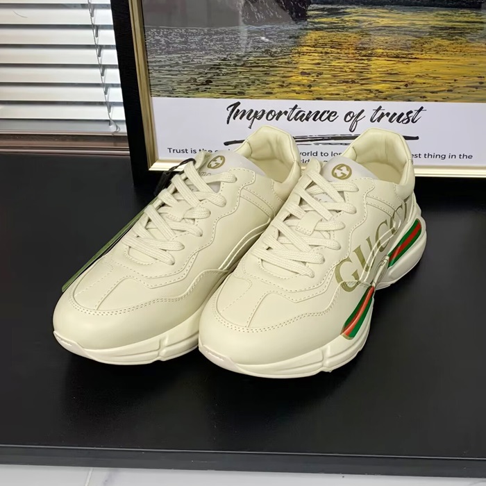  Runining Shoes - グッチユニセックスレザーランニングシューズ GUCS1185,アイボリー