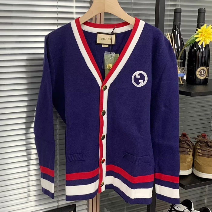 グッチ メンズ ネイビー Vネック カーディガン - - guc196x