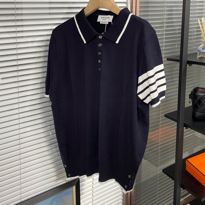 トムブラウン メンズ ネイビー ポロ 半袖Tシャツ -  - th55x