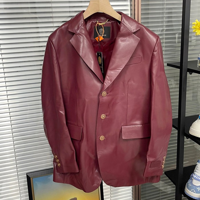 ヴェルサーチ メンズ レザー スーツ ジャケット -  vec2178x