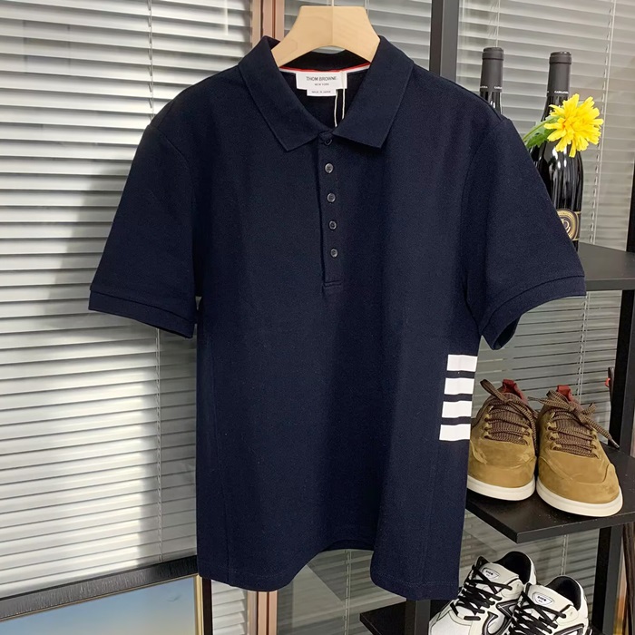 トムブラウン メンズ ブラック ポロ 半袖Tシャツ -  - thc65x