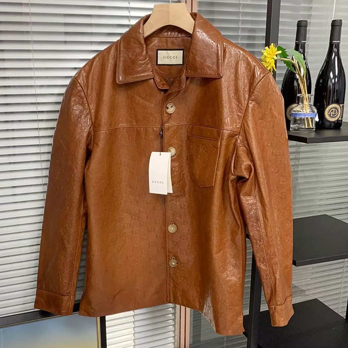 グッチ メンズ レザージャケット -Brown - guc2207x