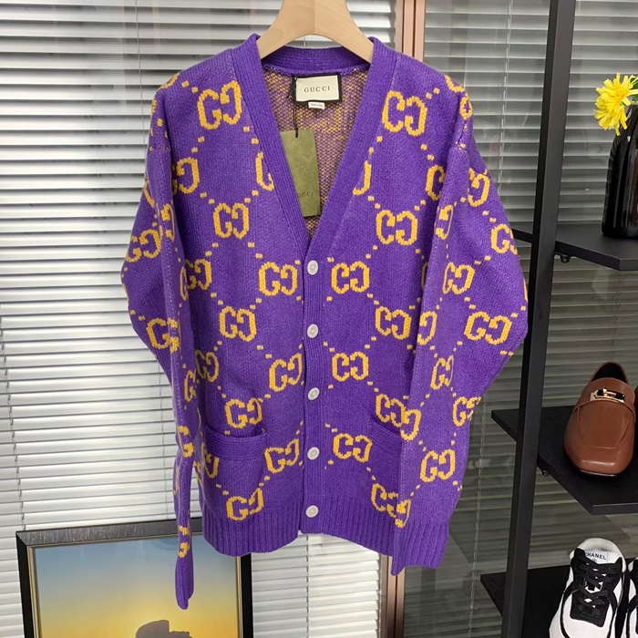 グッチ ユニセックス Vネック パープル カーディガン -Puple  - gu03044x
