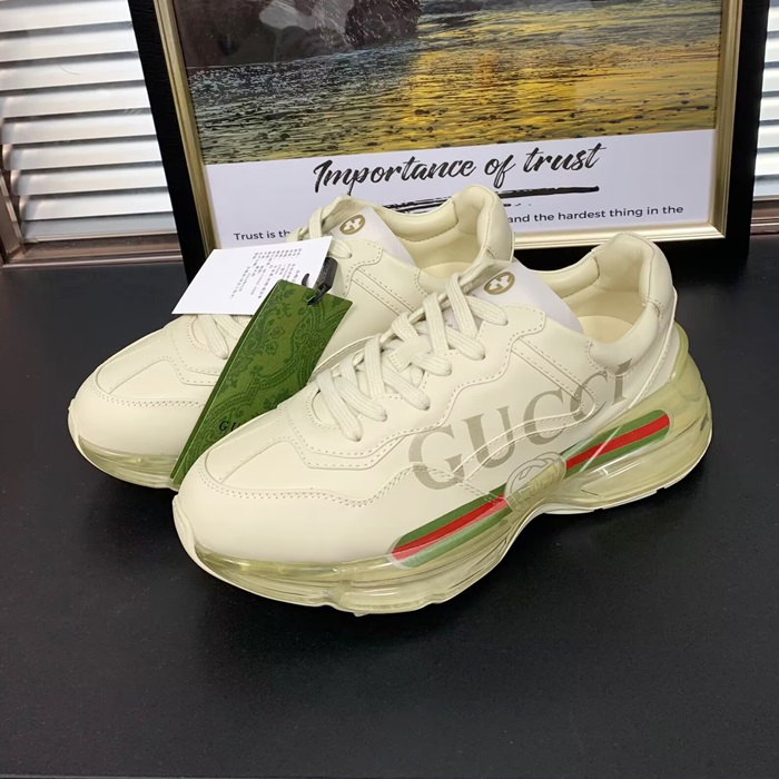  Runining Shoes - グッチユニセックスレザーランニングシューズ GUCS1185,アイボリー