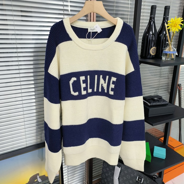 セリーヌ メンズ クルーネック ホワイト ニット - White Knits - cec2075x