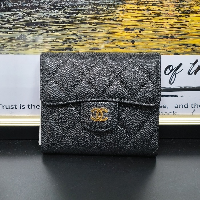 2019  Small - シャネル2019 レディースレザー二つ折り財布 ,CHAW0046,10.5cm.ブラック