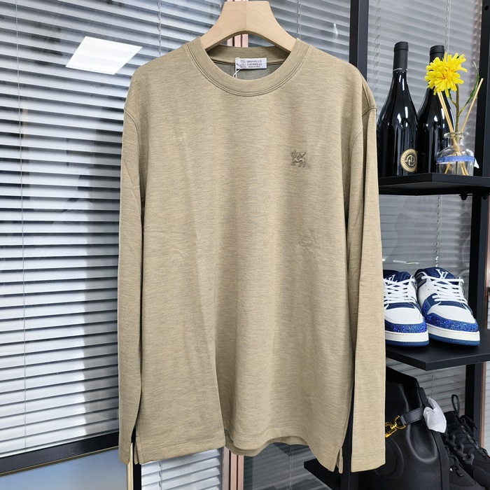ブルネロクチネリ メンズ ラウンドネック長袖Tシャツ -  Cucinelli Round- bru2941x
