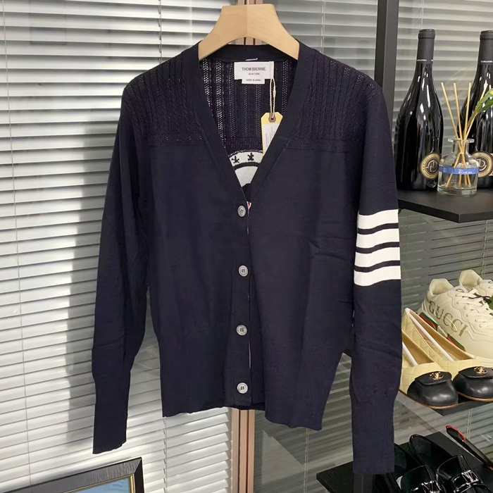 トムブラウン レディース Vネック ネイビー カーディガン -   - th08x