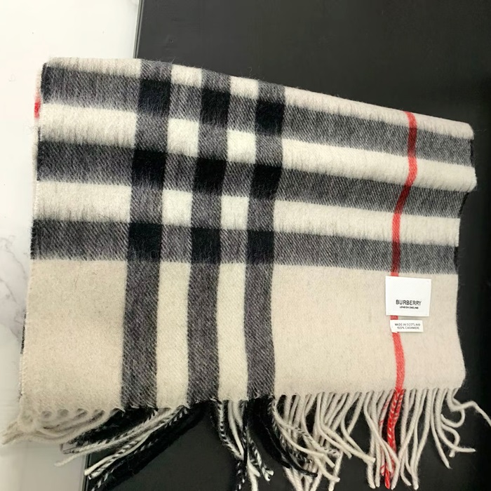  クラシック チェック カシミア ユニセックス アイボリー スカーフ bu0017w - Check Cashmere Ivory Scarf