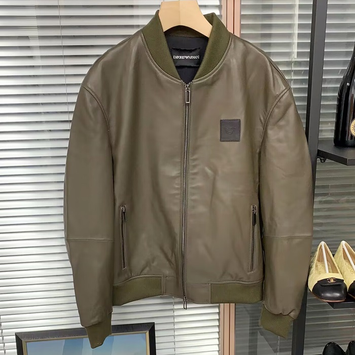 アルマーニ メンズ カーキ レザージャケット - Khaki - cl155x