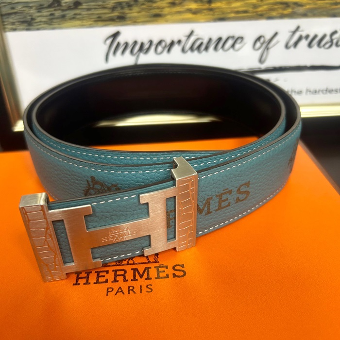  Initial   - エルメス メンズ ビジネス イニシャル LOGO リバーシブル レザー ベルト Her0172x.Size(3.8cm).ブルーシルバー