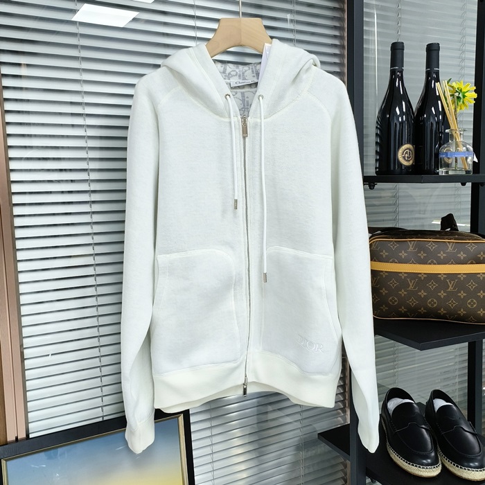 ディオール メンズ ホワイト ジップアップ フーディーTシャツ -  White  - di476x