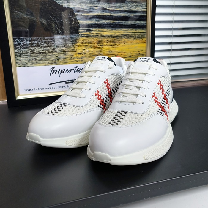 에르메스 メンズ 드리프트 ホワイト 핸드메이드 우븐 스니커즈  -  White  - he342x