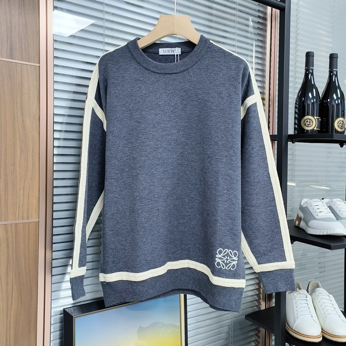 ロエベ メンズ グレー クルーネック セーター - Gray  - loe822x