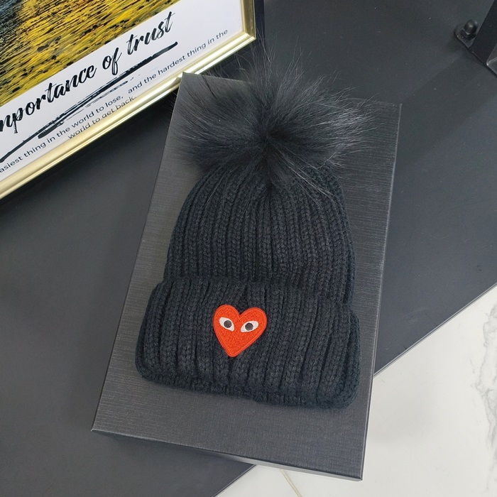 Knit & Fox Fur コムデギャルソンレディース 帽子 CDGM0001, ブラック