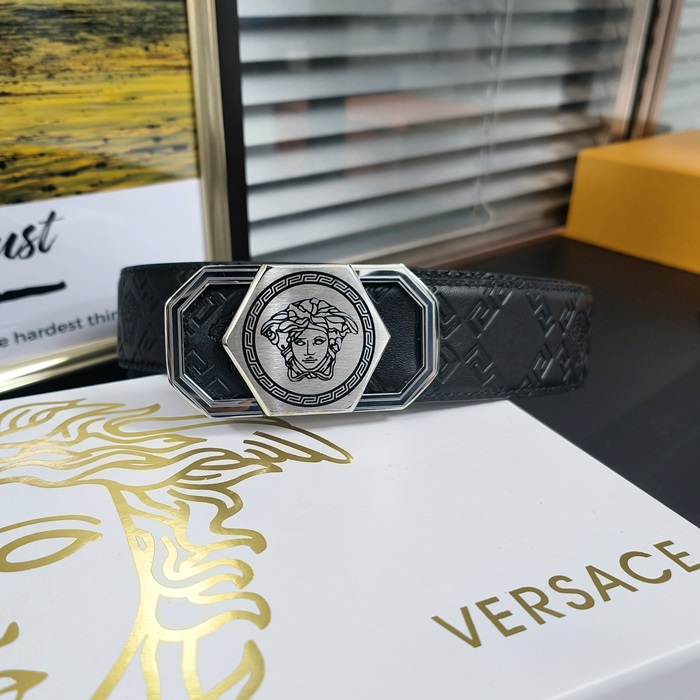  - ヴェルサーチメンズレザーベルト VERBT0063,ブラック(シルバー)