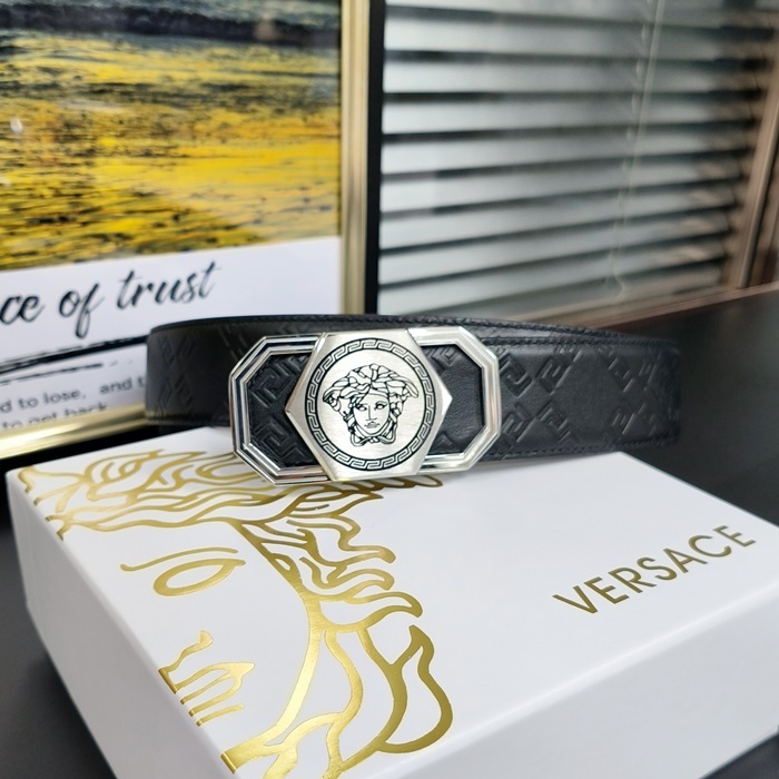  - ヴェルサーチメンズレザーベルト VERBT0063,ブラック(シルバー)