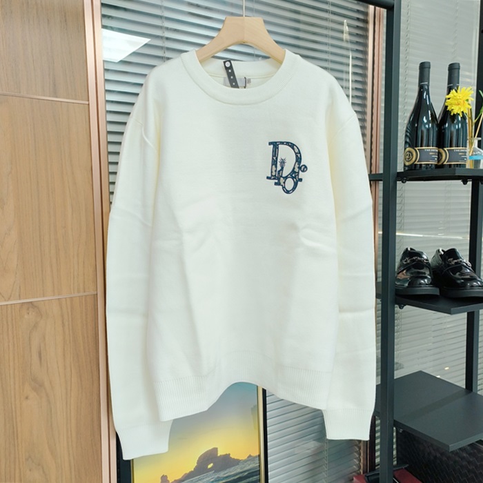 ディオール メンズ アイボリー クルーネック ニット -  Ivory Knitwear - dic39x