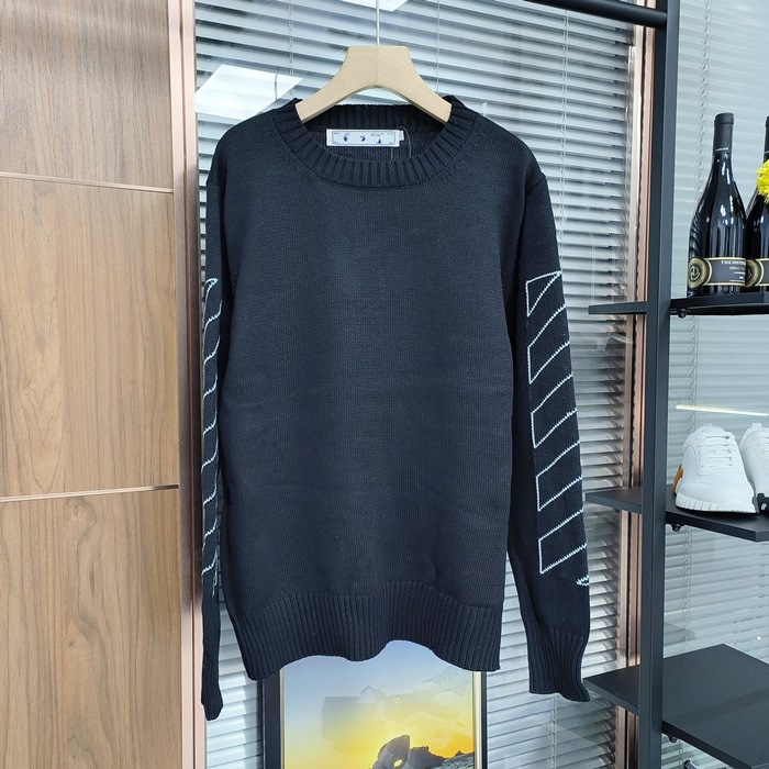 オフホワイト メンズ ブラック クルーネック ニット -  Knits - off0847x