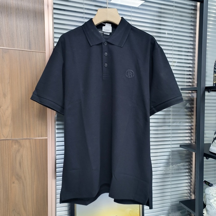 バーバリー メンズ ブラック クルーネック 半袖Tシャツ - Short bu184x