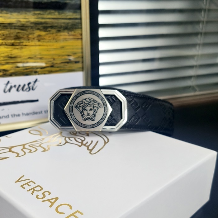  - ヴェルサーチメンズレザーベルト VERBT0063,ブラック(シルバー)