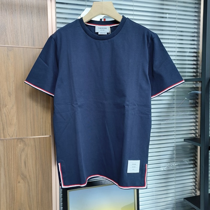 トムブラウン メンズ クルーネック ネイビー 半袖Tシャツ -  - th44x
