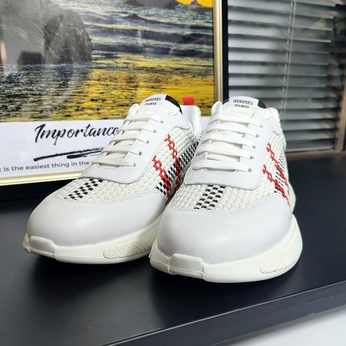 에르메스 メンズ 드리프트 ホワイト 핸드메이드 우븐 스니커즈  -  White  - he342x