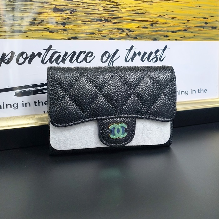 Small / Card Purse - シャネル2022 レディースレザー二つ折り財布 / カードパース ,CHAW0052,12cm.ブラック