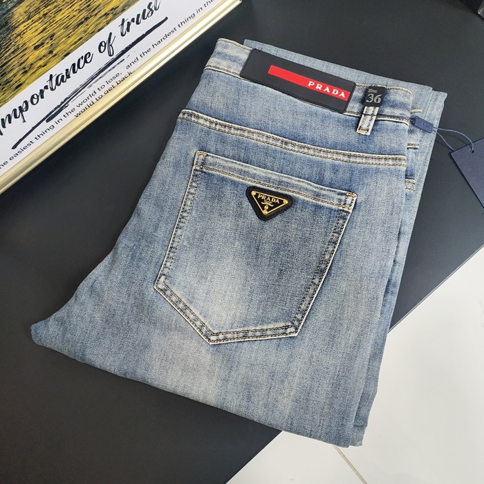 2025 プラダメンズ クラシック LOGO デニム パンツ Pra01031x.ブルー