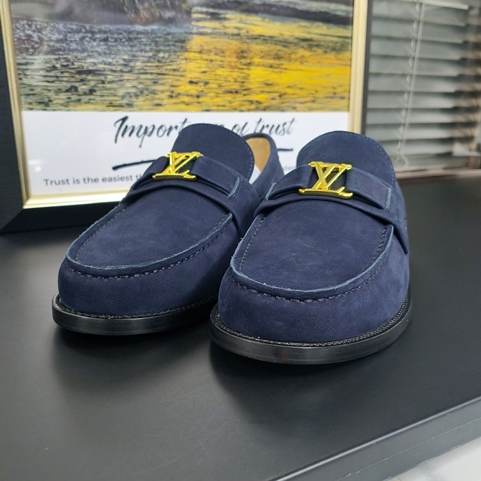 - ルイヴィトンメンズ レザーローファー LOUS1296,ネイビー