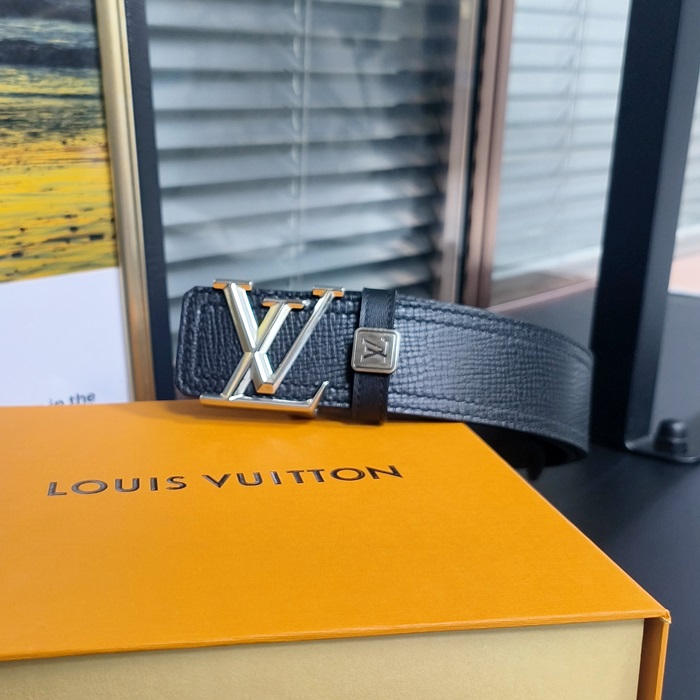 Box Buckle  - ルイヴィトン メンズ  ボックス LOGO バックルレザーベルト Lou0836x.Size(3.8cm).ブラックシルバー