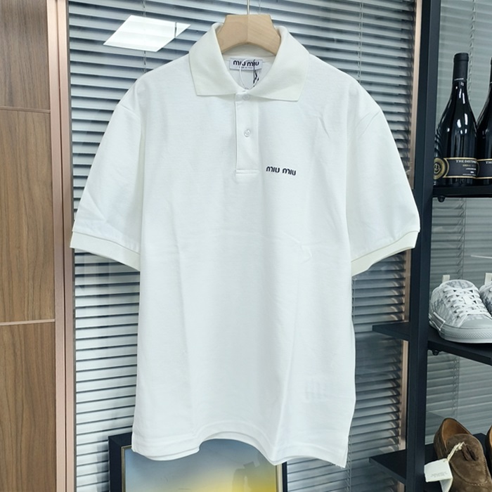 ミュウミュウ ユニセックス ホワイト 半袖 ポロ シャツ - White  - mic446x