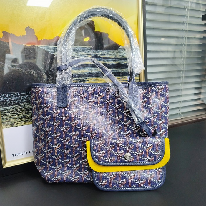  30CM - ゴヤールレザーネイビー トート ショッパーバッグ,GYB0042,30CM